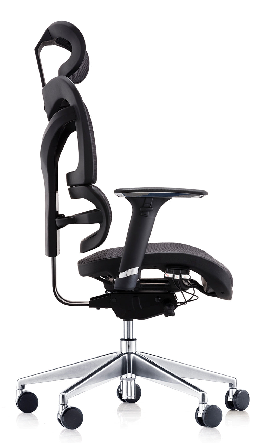 Chaise de bureau en maille noire avec appui-tête et accoudoirs 3D