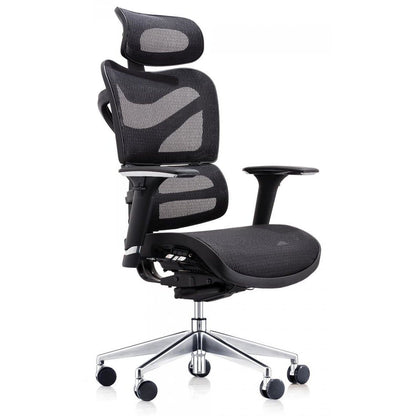 Chaise de bureau en maille noire avec appui-tête et accoudoirs 3D