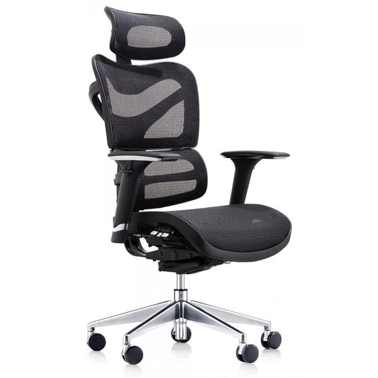 Chaise de bureau en maille noire avec appui-tête et accoudoirs 3D
