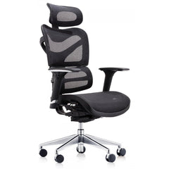 Chaise de bureau en maille noire avec appui-tête et accoudoirs 3D