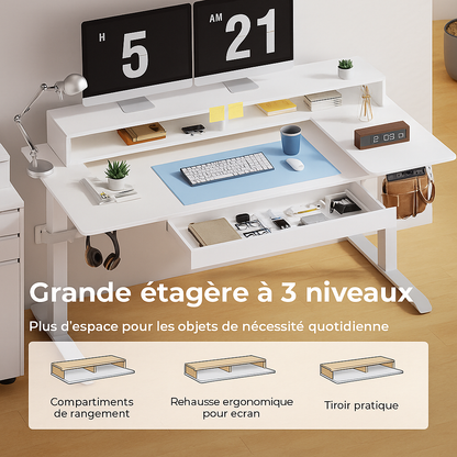 Bureau assis-debout électrique Epure avec double moteur, hauteur réglable de 60 à 125 cm, sans plateau