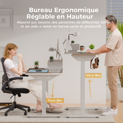 Bureau assis-debout électrique Epure avec double moteur, hauteur réglable de 60 à 125 cm, sans plateau