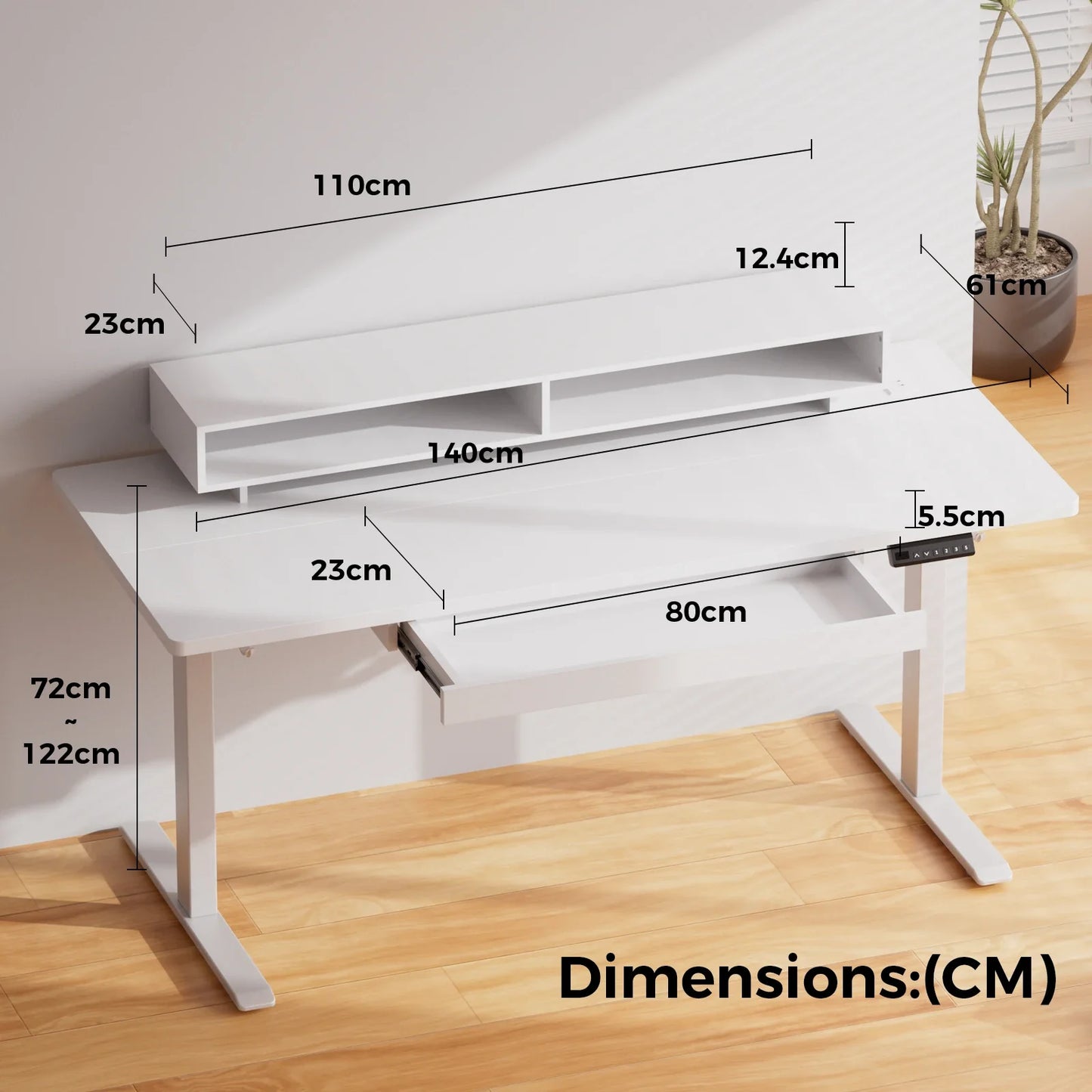 GTPLAYER Height Adjustable desk Electric 120x 60cm desk Drawers and Monitor Stand Ideal for office