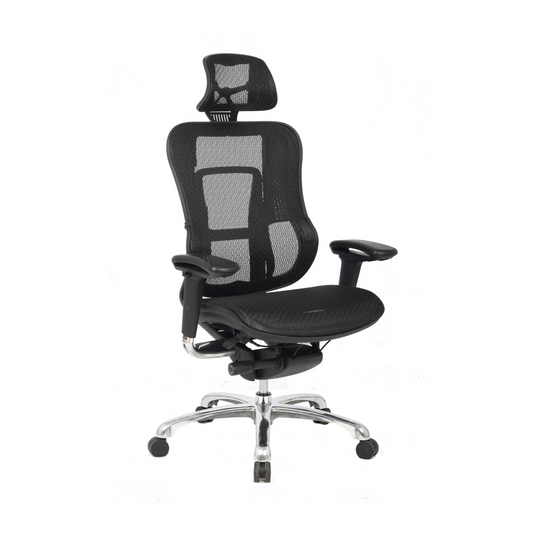 Chaise de bureau en maille avec appui-tête réglable, accoudoirs réglables et base en aluminium