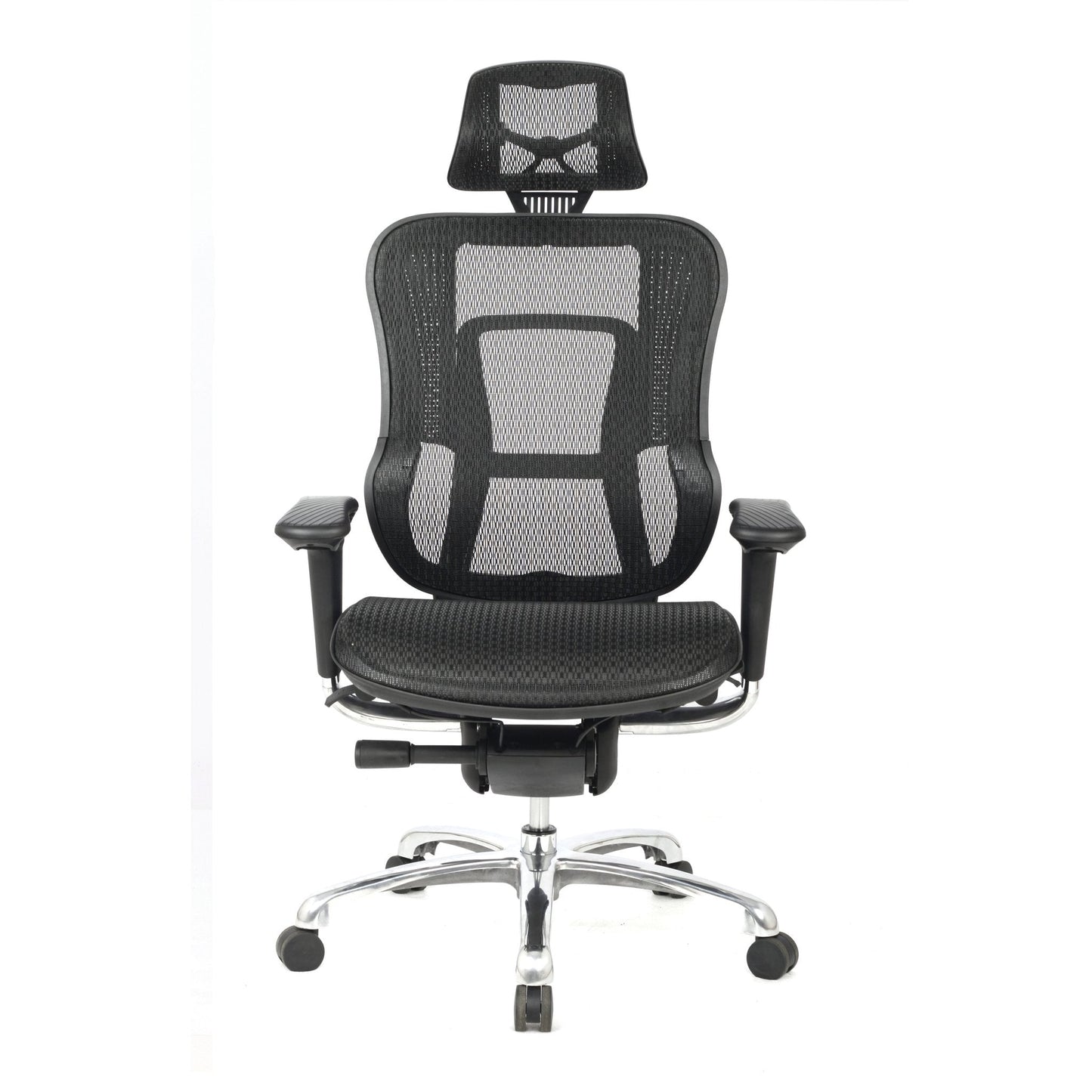 Chaise de bureau en maille avec appui-tête réglable, accoudoirs réglables et base en aluminium