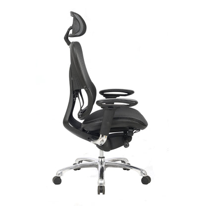 Chaise de bureau en maille avec appui-tête réglable, accoudoirs réglables et base en aluminium