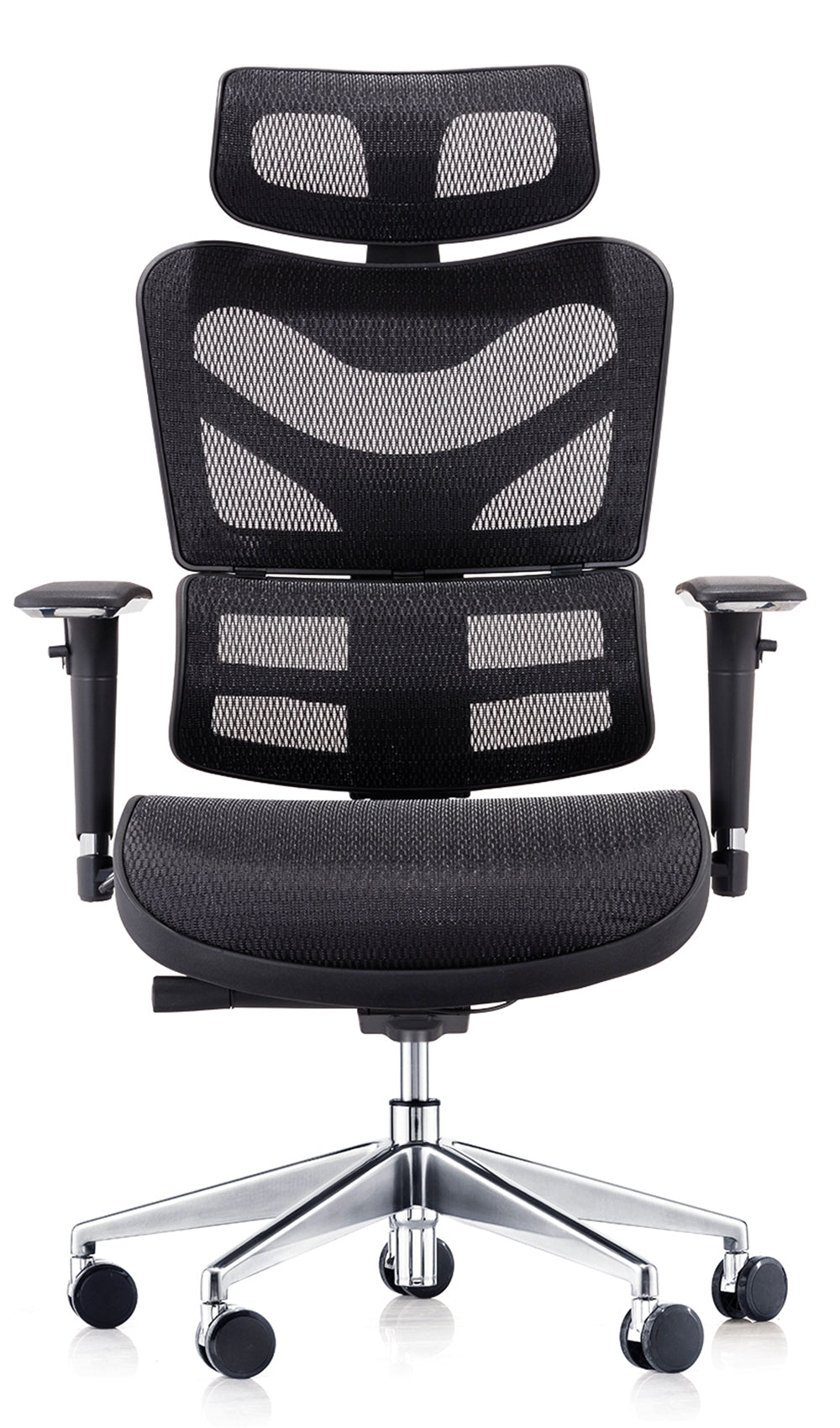 Chaise de bureau en maille noire avec appui-tête et accoudoirs 3D
