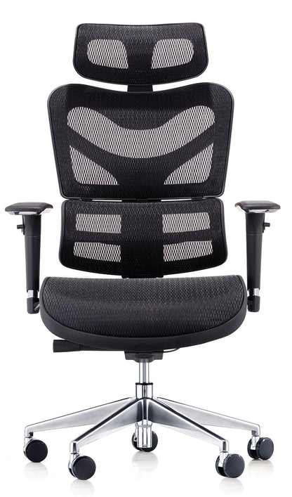 Chaise de bureau en maille noire avec appui-tête et accoudoirs 3D