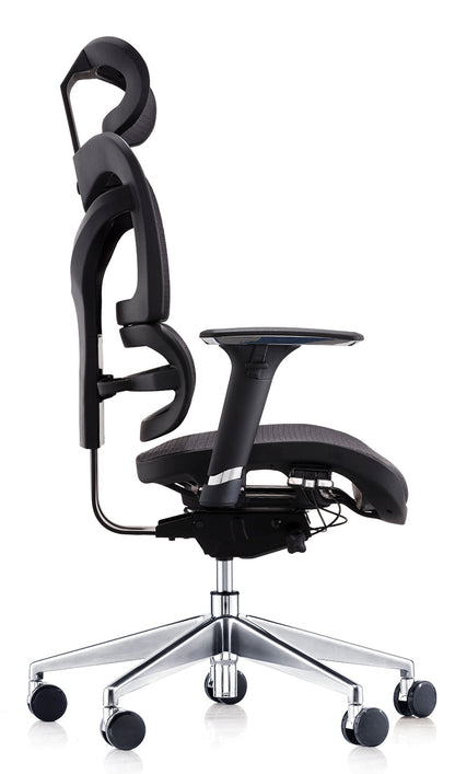 Chaise de bureau en maille noire avec appui-tête et accoudoirs 3D