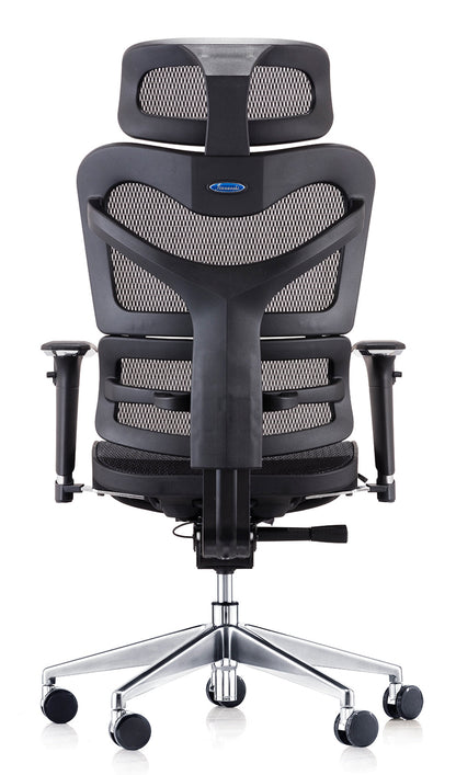 Chaise de bureau en maille noire avec appui-tête et accoudoirs 3D
