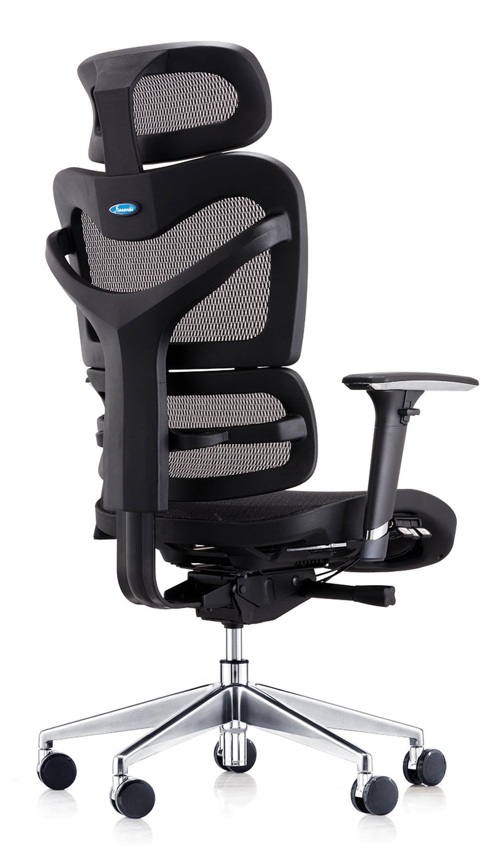 Chaise de bureau en maille noire avec appui-tête et accoudoirs 3D