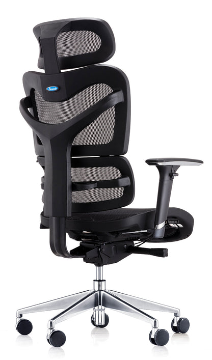 Chaise de bureau en maille noire avec appui-tête et accoudoirs 3D
