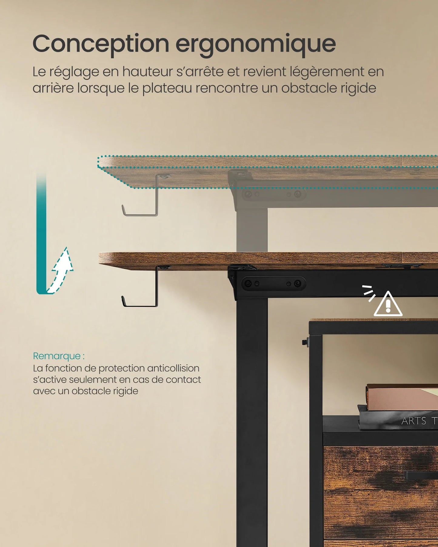 SONGMICS Height-Adjustable Electric Desk, 60 x 120 x (72-120), Adjustable Table, Memory Function for 4 Heights