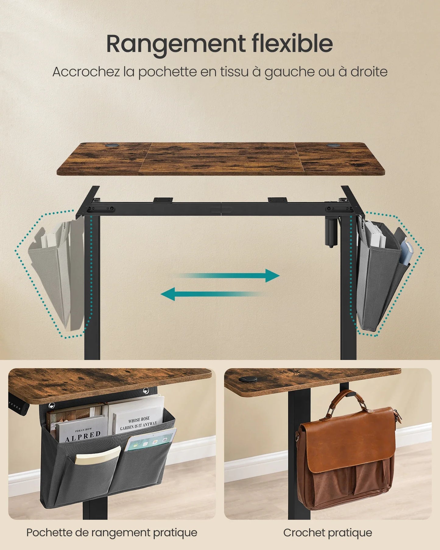 SONGMICS Height-Adjustable Electric Desk, 60 x 120 x (72-120), Adjustable Table, Memory Function for 4 Heights