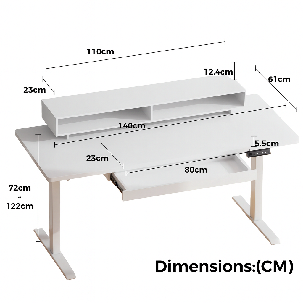 Bureau assis-debout électrique Epure avec double moteur, hauteur réglable de 60 à 125 cm, sans plateau