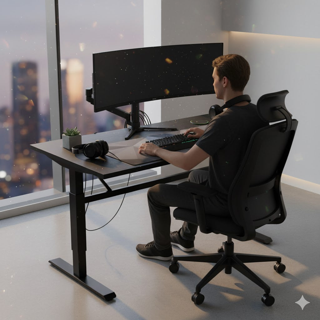 Bureau assis-debout ergonomique électrique Modul, moteur intégré, hauteur réglable de 72 à 117 cm, sans plateau